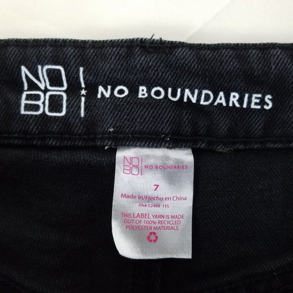 No Boundaries Jeans Juniors Size 7 High Rise Slim Straight Destroyed Black Denim - Picture 8 of 14